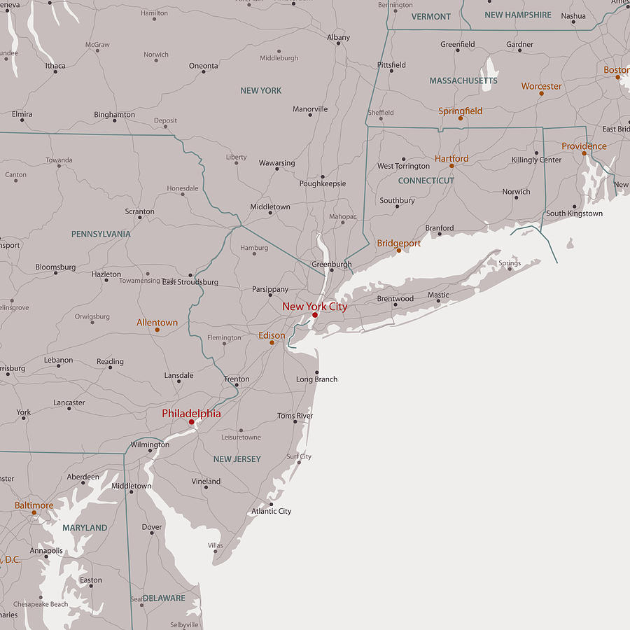 New York City USA Area Vector Map Drawing by FrankRamspott