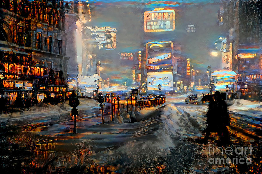 New York City Vintage Snowy Time Square in Painterly Vibrant Colors 20200511v2 Photograph by Wingsdomain Art and Photography