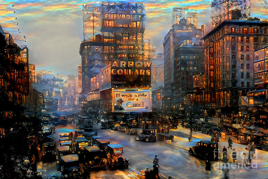 New York City Vintage Time Square in Painterly Vibrant Colors 20200510 Photograph by Wingsdomain Art and Photography