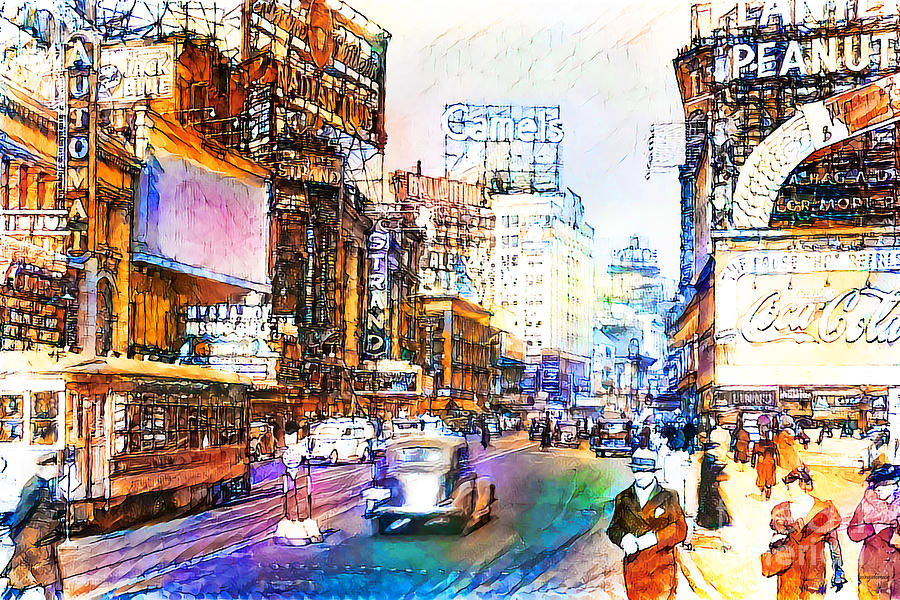 New York City Street Home Decor Time Square Subway NYC 42nd Street Watercolor Painting Print