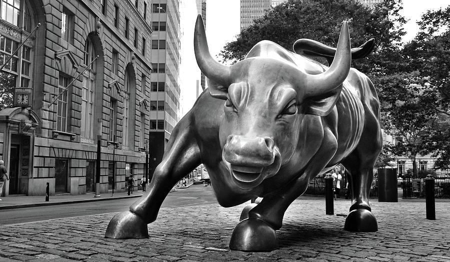 New York City Wall Street Charging Bull Black and White Photograph by Christopher Arndt