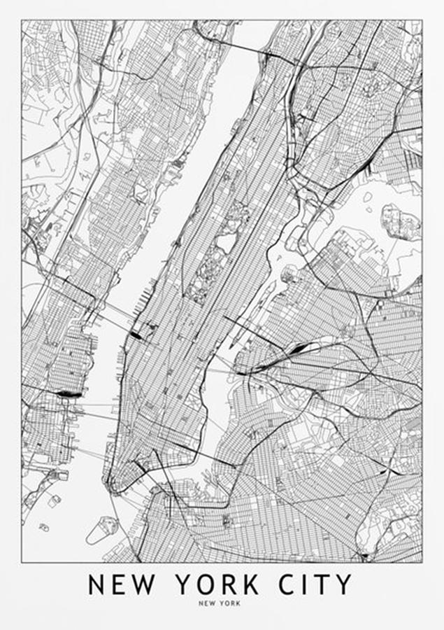 New York City White Map Digital Art by Chemitypes STORE - Fine Art America