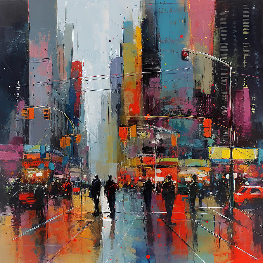 New York City Painting by World of Abstracts - Pixels