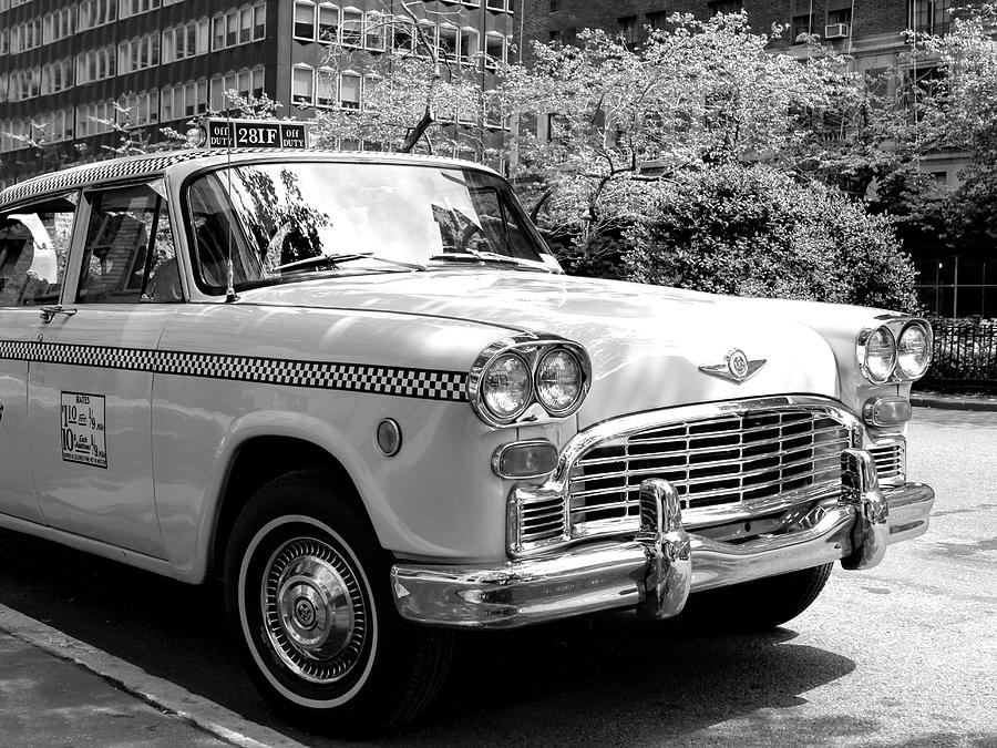New York City Yellow Checker Taxicab Black and White Photograph by Christopher Arndt
