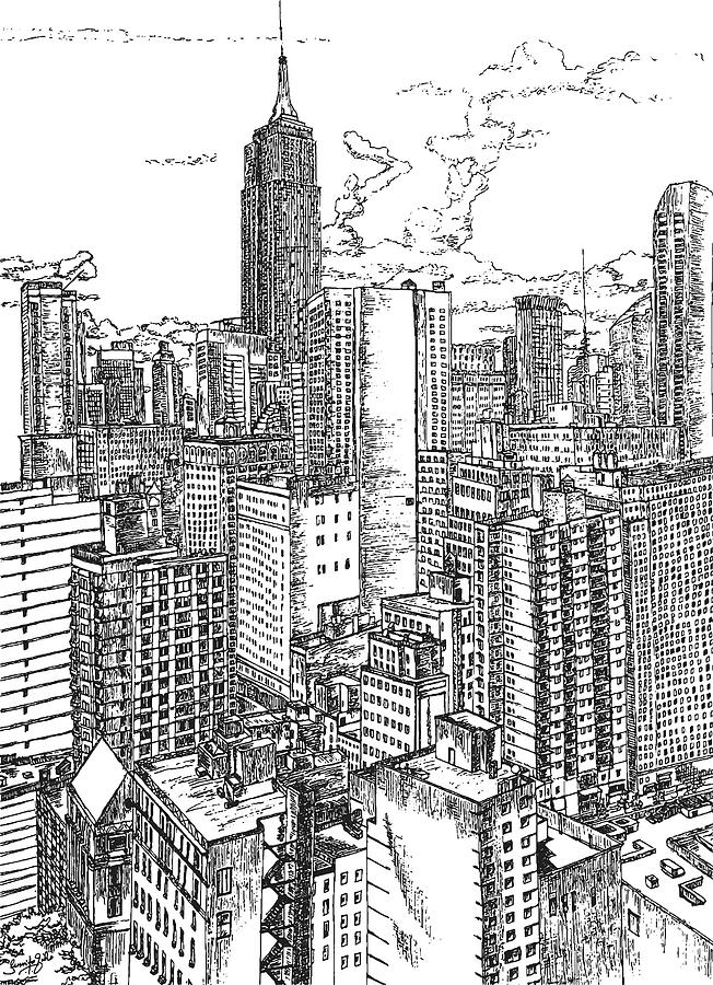 Handmade illustration of New York Cityscape Drawing by Sumita Sinha ...