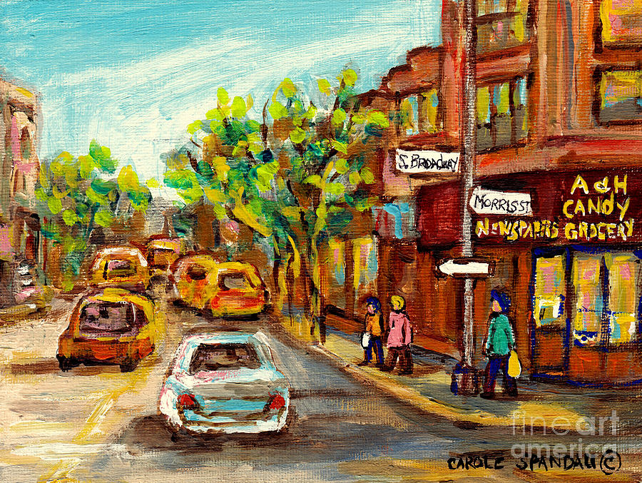 Yonkers Painting - New York Cityscene  Paintings S Broadway And Morris Street A And H Candy Shop Yonkers  Usa C Spandau by Carole Spandau