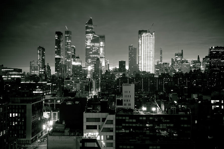 New York dark city skyline evening black and white view Photograph by ...