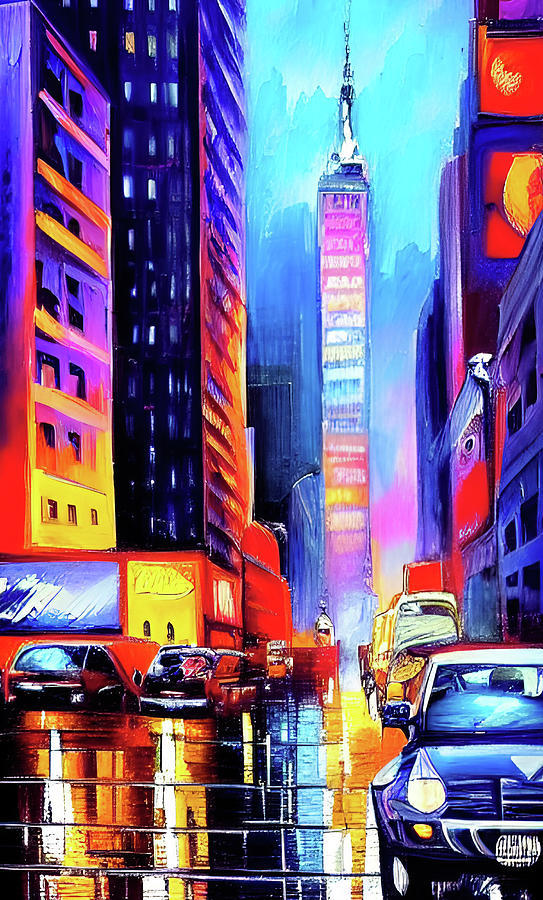 New York Downtown Afremov Style 3 Digital Art By Yury Malkov Pixels   New York Downtown Afremov Style 3 Yury Malkov 