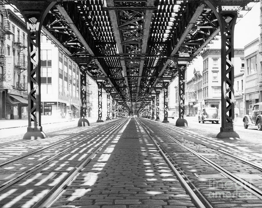 New York - Elevated Train Tracks, 1950 Photograph by Angelo Rizzuto