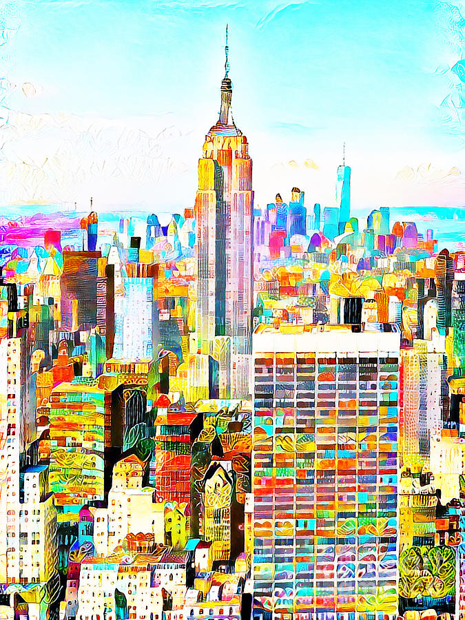 New York Empire State Building in Bright Vibrant Color Motif 20200505 Photograph by Wingsdomain Art and Photography