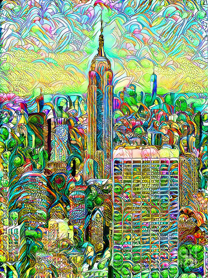 Empire State Building Photograph - New York Empire State Building in Bright Vibrant Color Motif 20200508 by Wingsdomain Art and Photography