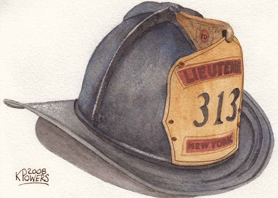New York Fire Fighter Helmet Painting by Ken Powers