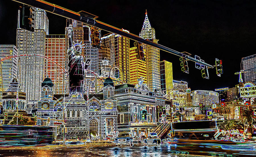 New york hotel on the Las Vegas strip Digital Art by Jean-Luc Farges