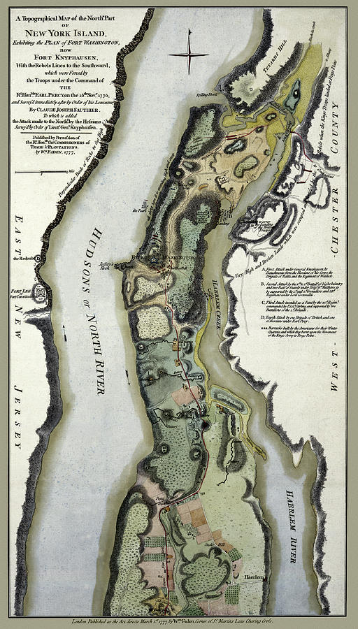 New York Island northern part old map 1777 Photograph by Phil Cardamone