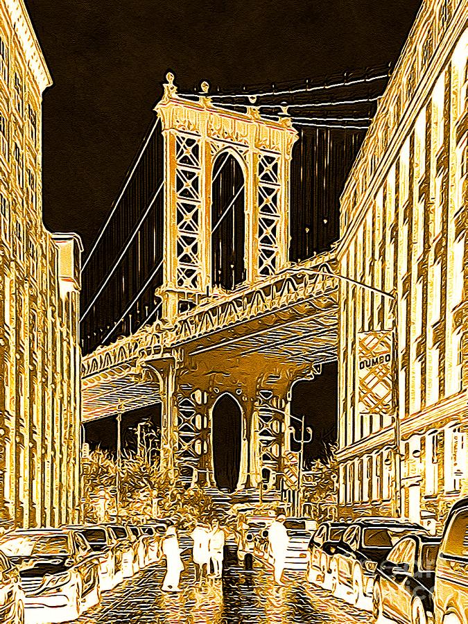 New York Manhattan Bridge Digital Painting Digital Art