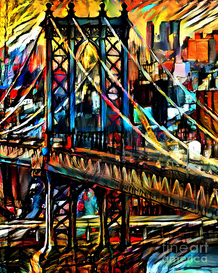 Bridge Mixed Media - New York Manhattan Bridge In Brutalist Contemporary Abstract 20220623 v2 by Wingsdomain Art and Photography