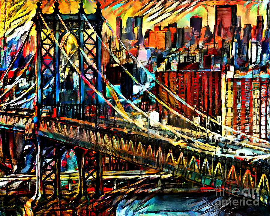 Bridge Mixed Media - New York Manhattan Bridge In Brutalist Contemporary Abstract 20220623 by Wingsdomain Art and Photography