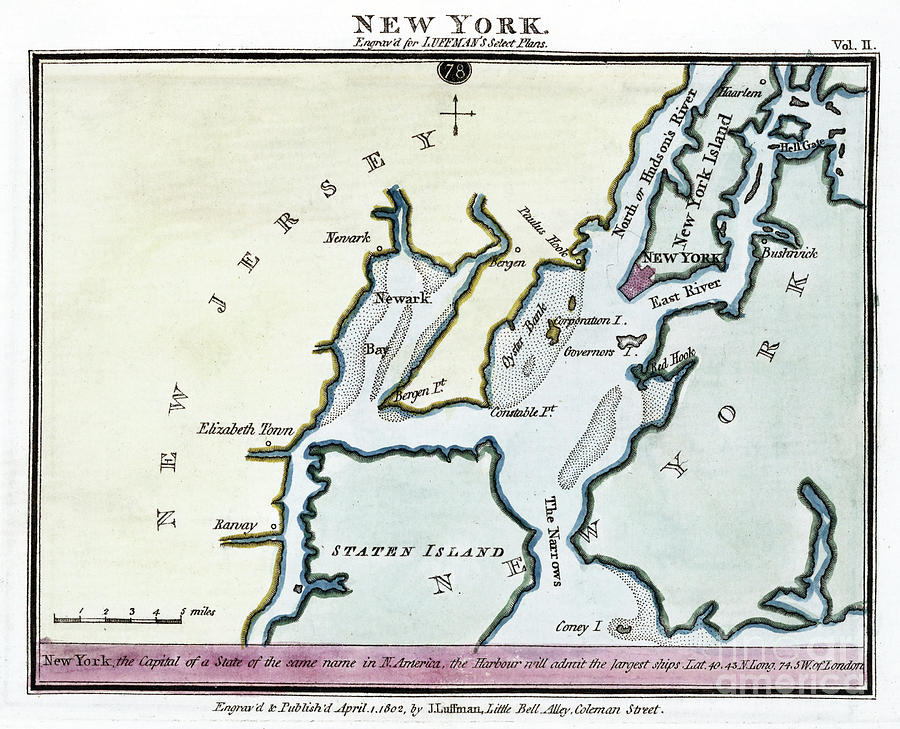  New York Map, 1802 Drawing by John Luffman