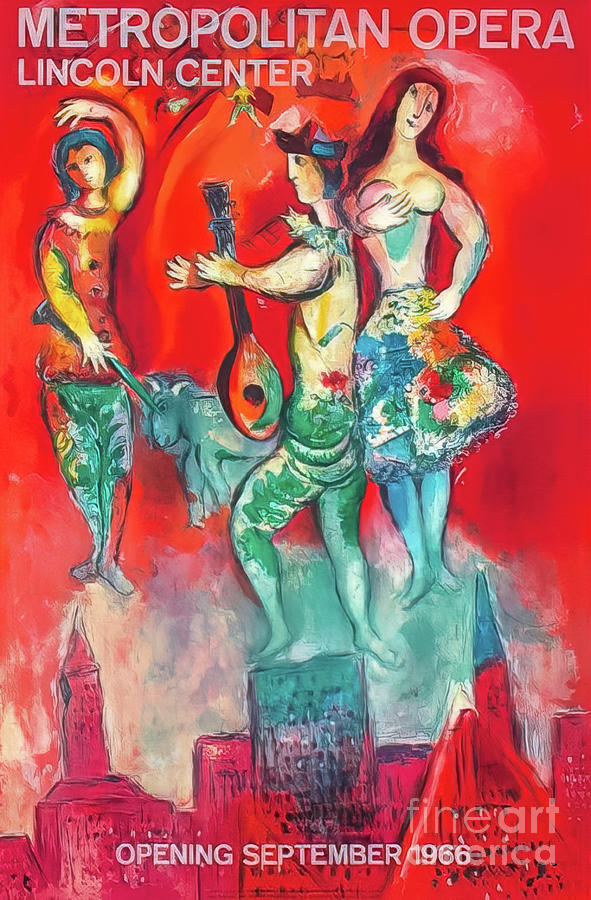 New York Metropolitan Opera Poster by Marc Chagall 1966 Drawing by Marc Chagall