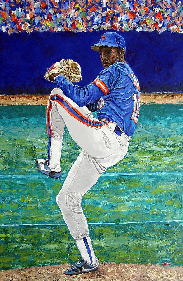 New York Mets Painting - New York Mets Pitcher - 1986 Mets by Mike Rabe