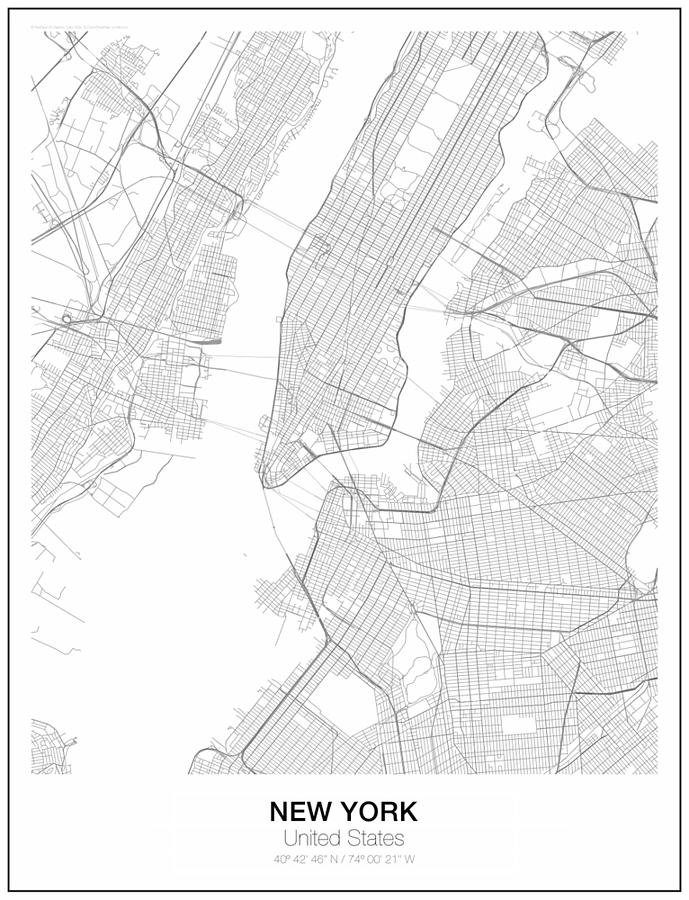 New York Minimalist Map Poster Painting By Adam Yvonne 