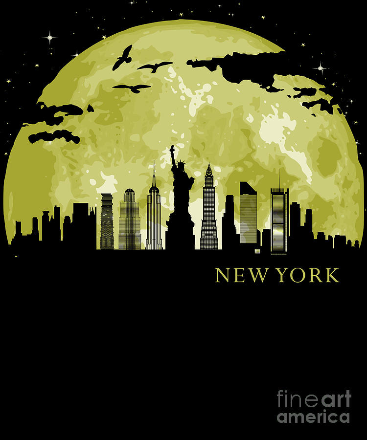 NEW YORK Moon Light Night Stars Skyline Digital Art by Filip Schpindel ...
