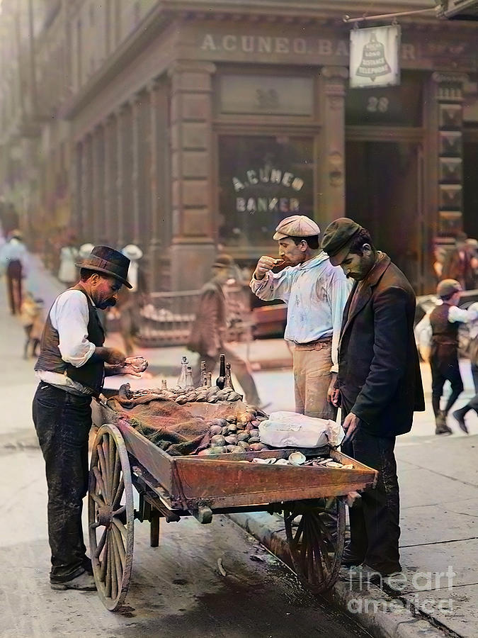 New York Mulberry Bend Five Points Neighborhood Clam Seller circa 1900s Colorized 20210327v2 Photograph by Wingsdomain Art and Photography
