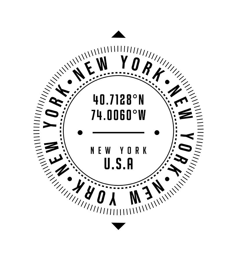 New York City Digital Art - New York, New York, USA - 1 - City Coordinates Typography Print - Classic, Minimal by Studio Grafiikka