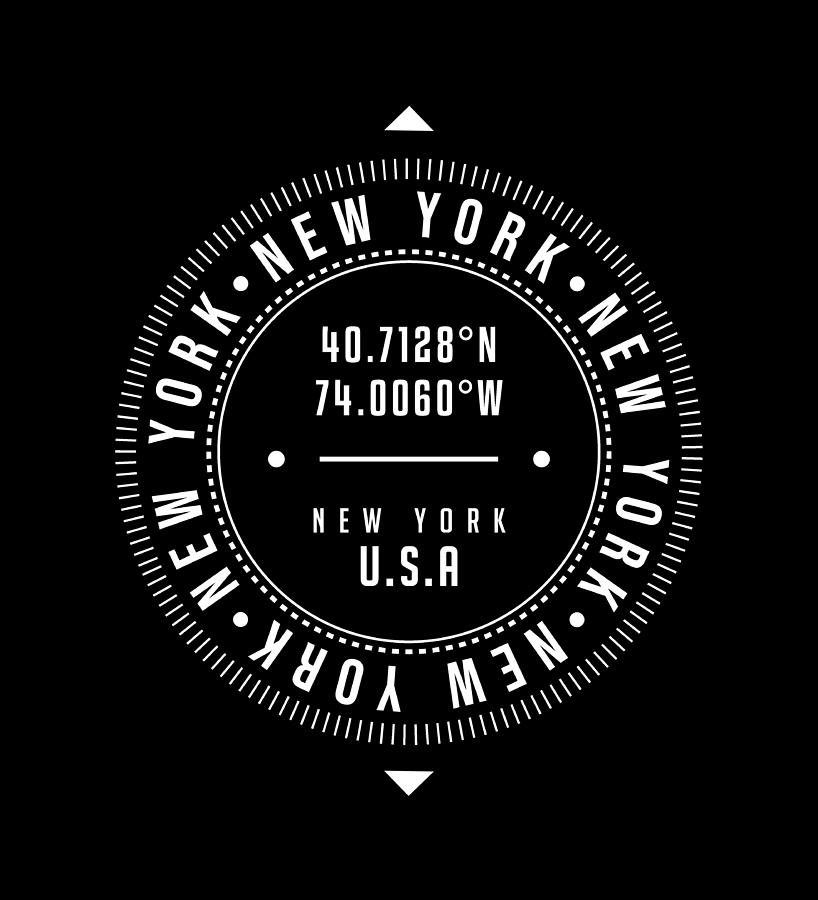 New York, New York, USA - 2 - City Coordinates Typography Print - Classic, Minimal Digital Art by Studio Grafiikka