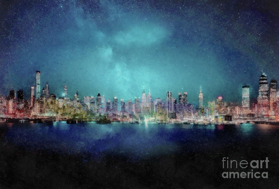 New York Night Panorama Digital Art by Jerzy Czyz