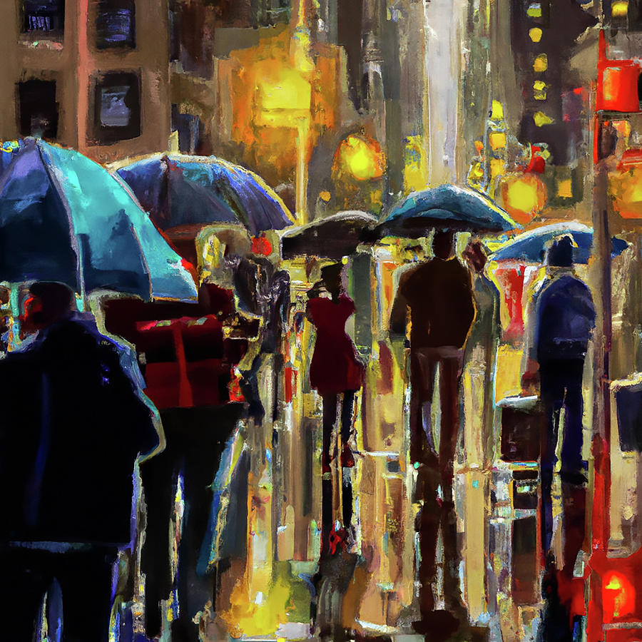 New York Nights in the Rain Digital Art by Alison Frank