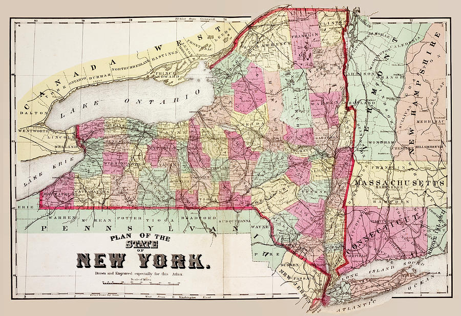 New York Old Map with Counties 1874 Photograph by Phil Cardamone