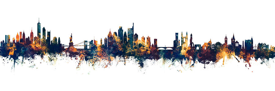 New York, Philadelphia and St Andrews Skyline Mashup Digital Art by Michael Tompsett