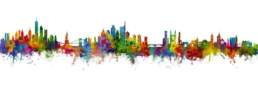 New York, Philadelphia and St Andrews skylines mashup Digital Art by Michael Tompsett