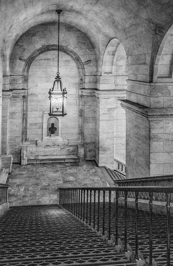 New York Public Library Stairwell, Black and White Photograph by Marcy Wielfaert