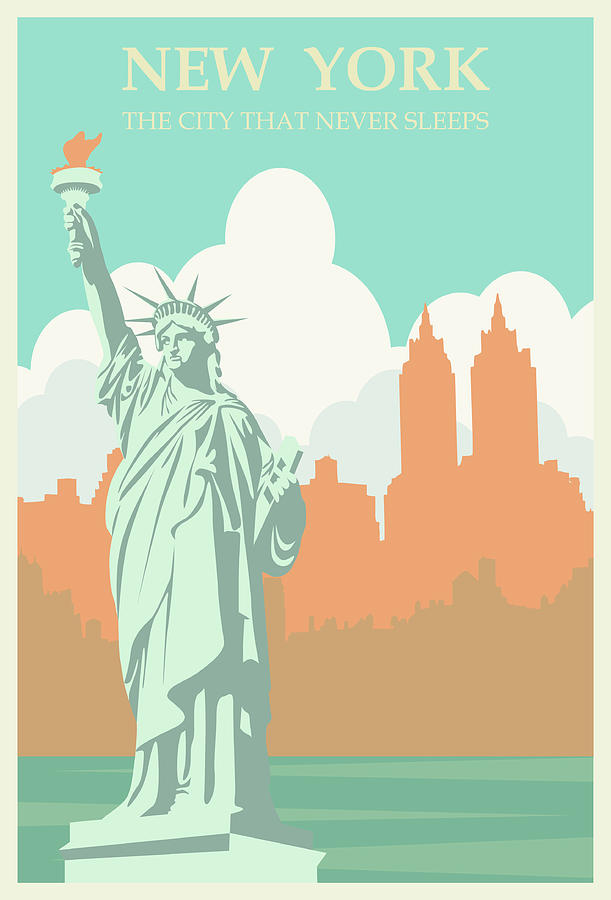 New York Retro-Style Travel Poster Digital Art by Vintage Travel Hub ...