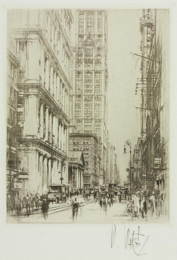 New York Set Lower Broadway, Downtown New York 1924 William Walcot Painting by MotionAge Designs