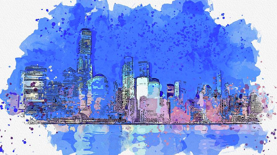 .New York Skyline by night Painting by Celestial Images - Fine Art America