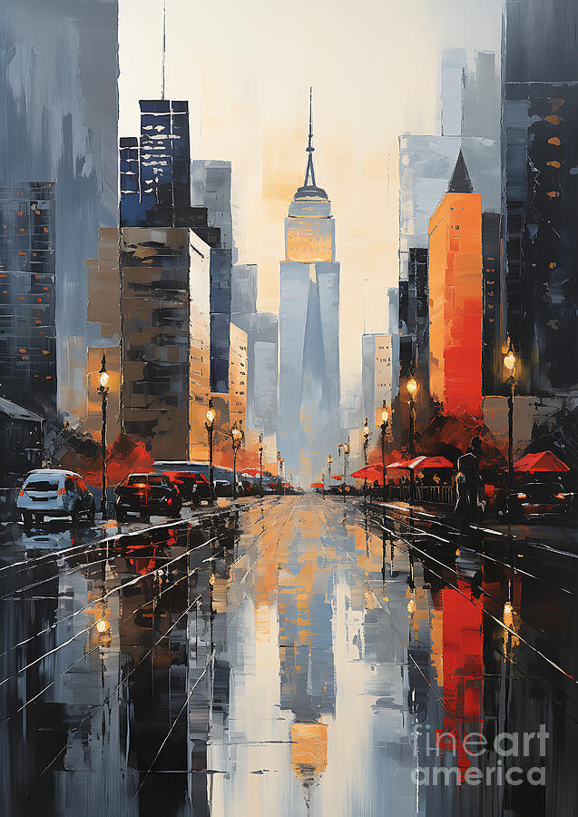 new york skyline canvas art print in the style  by Asar Studios Painting by Celestial Images