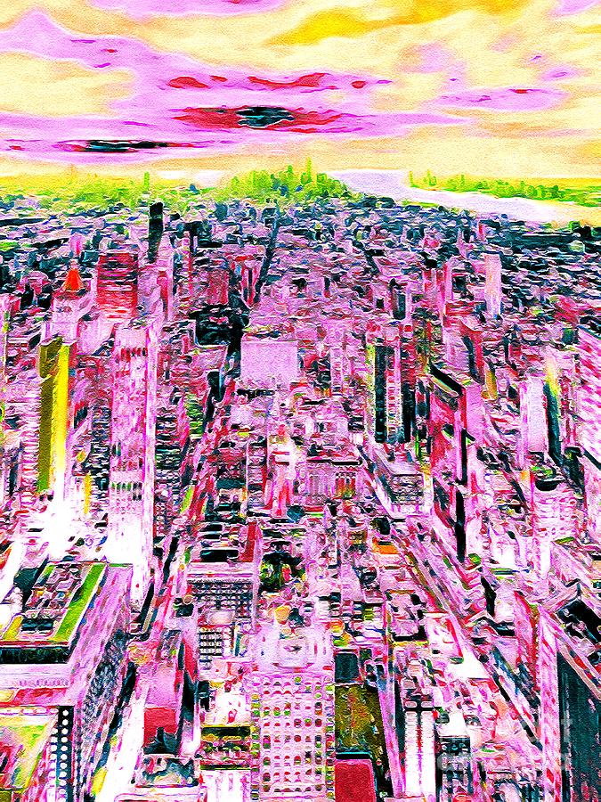 New York Skyline From Empire State Building Digital Painting Digital Art