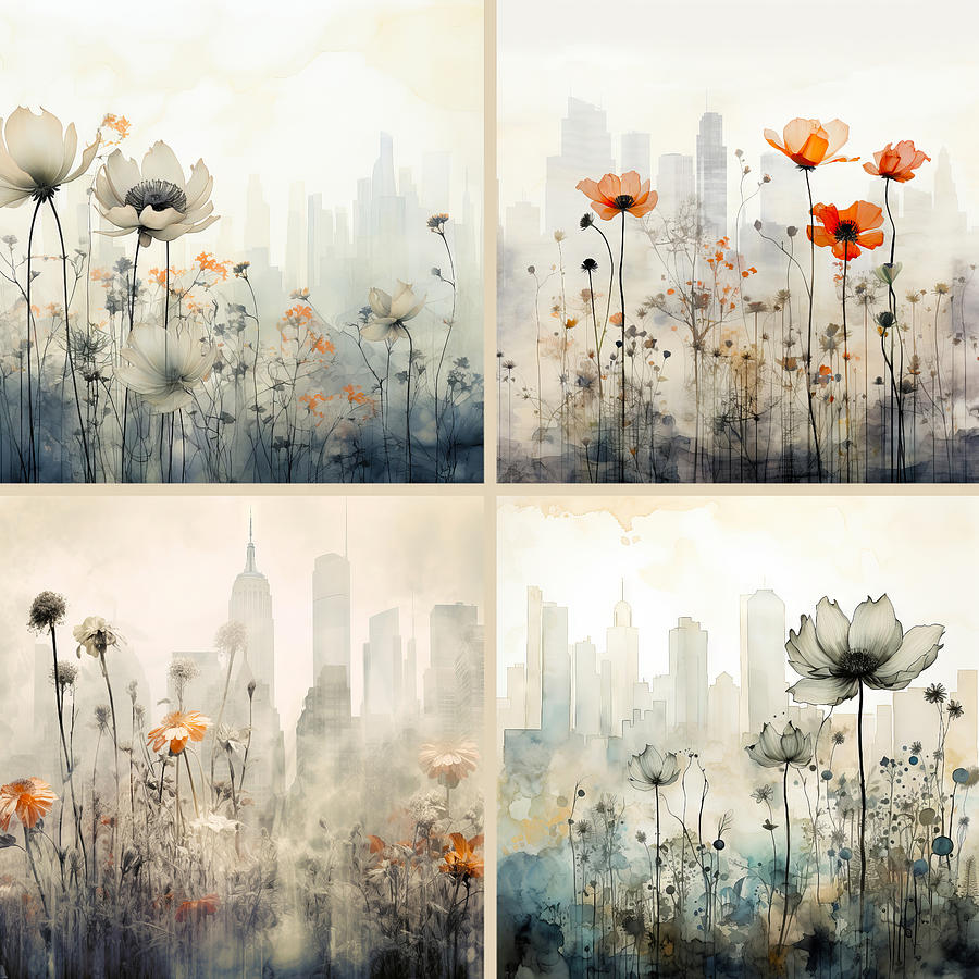 New York skyline in flowers Digital Art by Karen Foley
