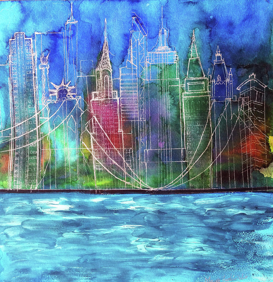New York Skyline Painting Painting by Melinda Firestone-White