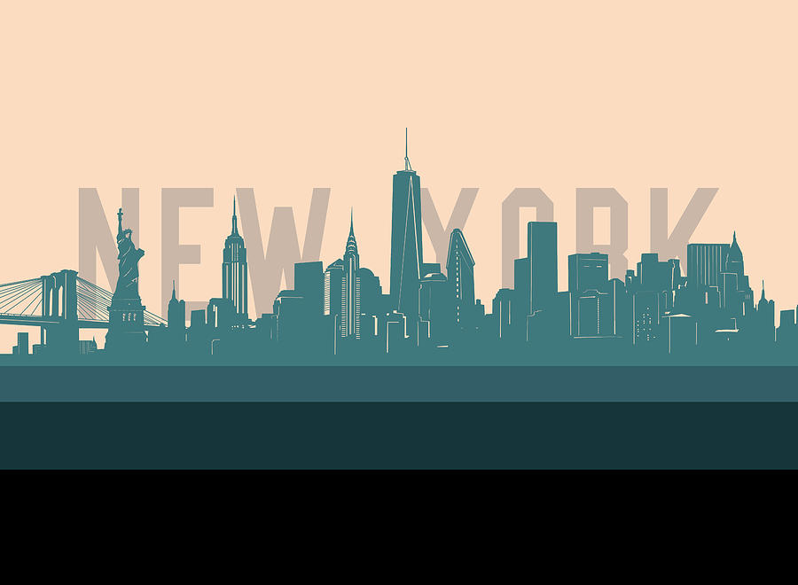New York Skyline Retro Green Digital Art