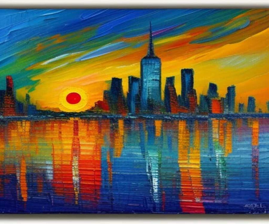 New york skyline sunset Digital Art by Rokho - Fine Art America