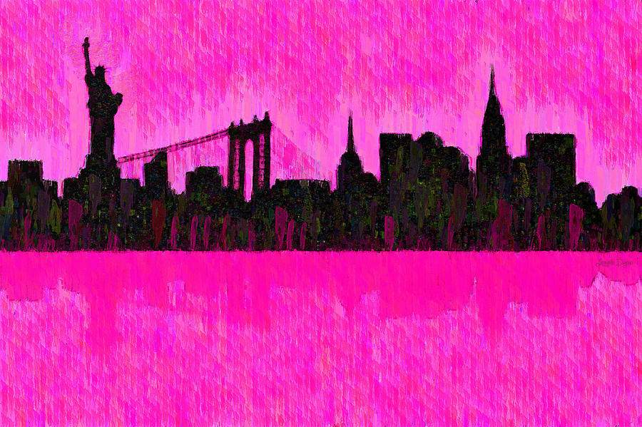 New York Skyline Silhouette Pink - Pa2 Painting By Leonardo Digenio 