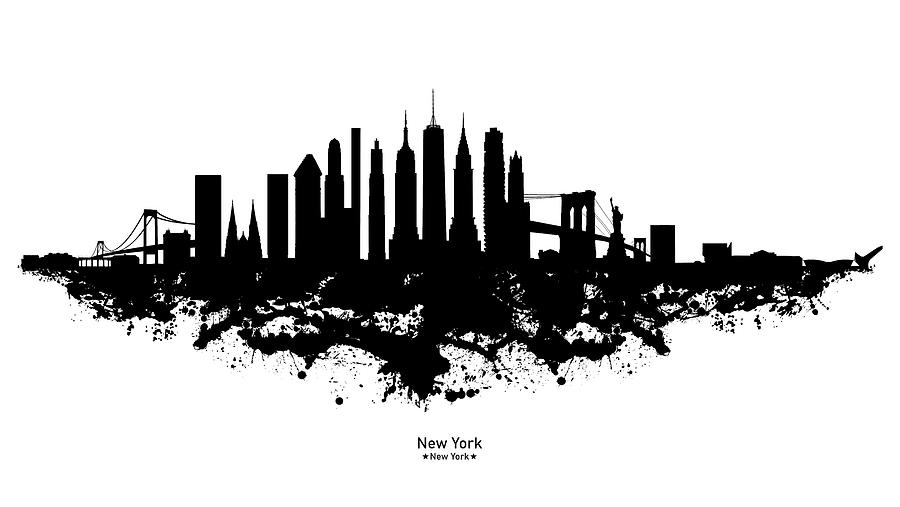new york skyline black and white silhouette