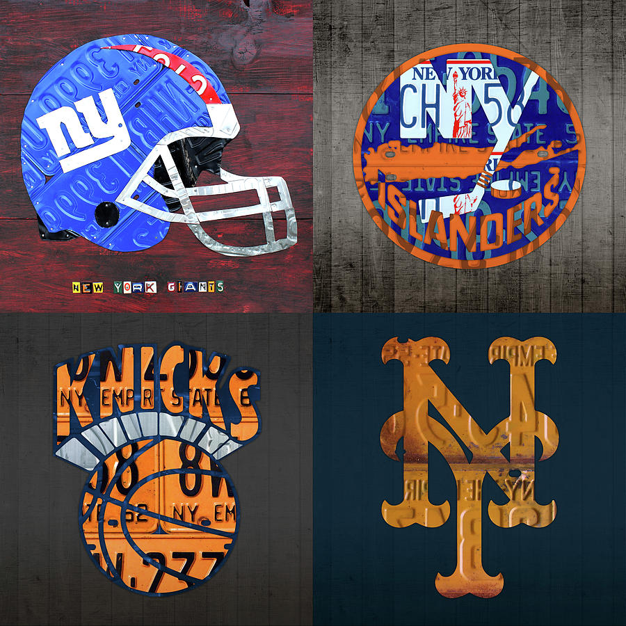 New York Sports Vintage License Plate Art Mets Nets Jets Rangers