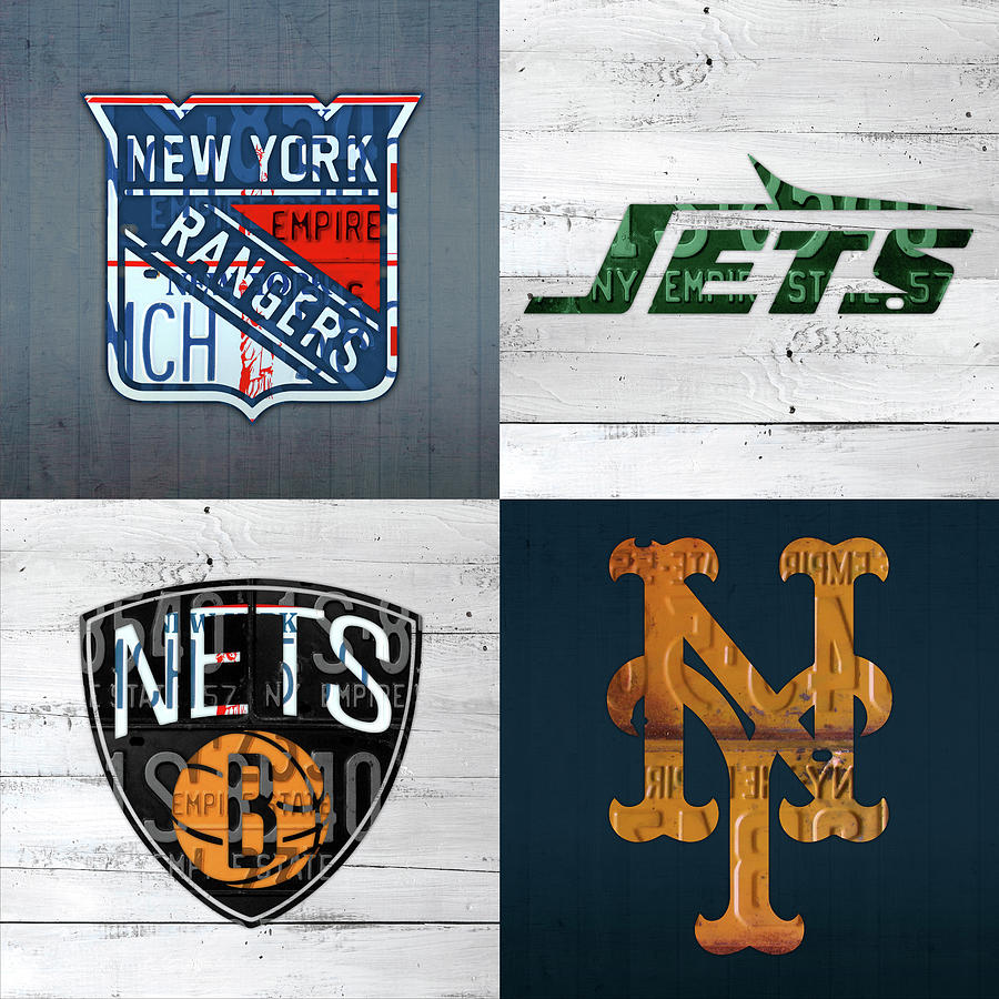 New York Sports Vintage License Plate Art Mets Nets Jets Rangers Recycled  Art by Design Turnpike