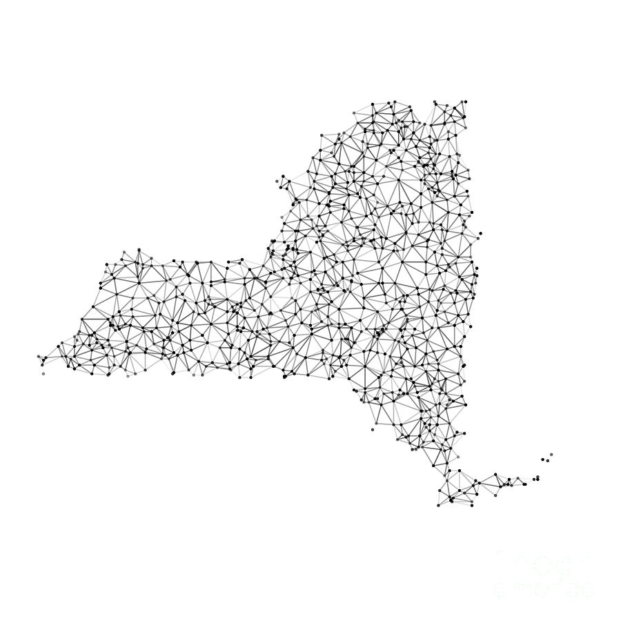 New York State Map Network Black And White Digital Art by Frank