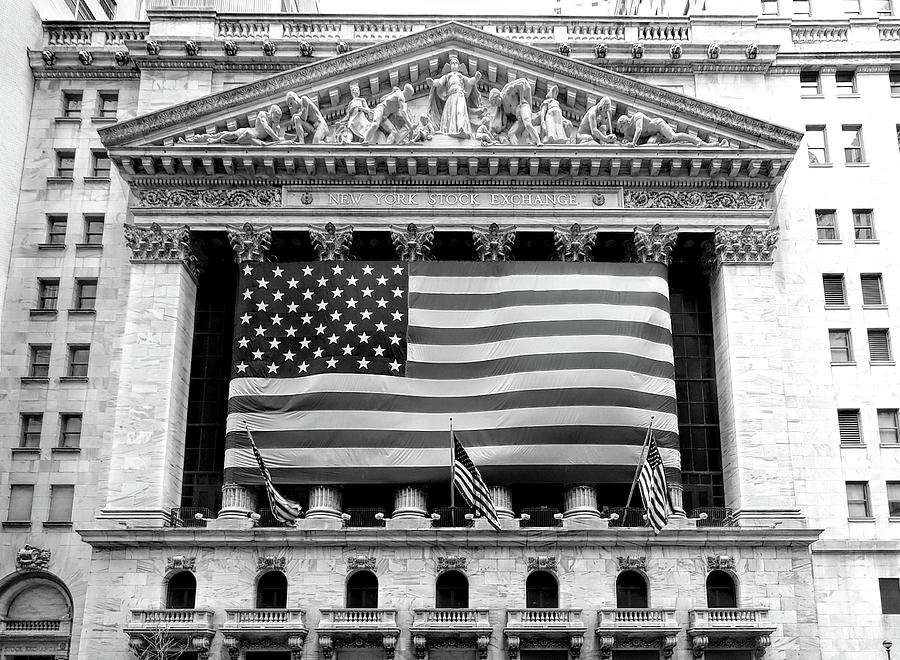 New York Stock Exchange Flag Black and White Photograph by Christopher Arndt